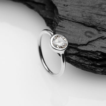 Detail View 1 of 14 Karat White Gold Bezel Set Sparkle Gem Bendable Hoop Ring